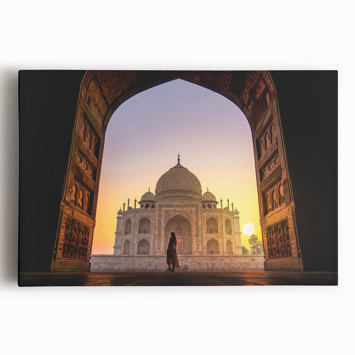 Black and white large art print of Indian scenery on stretched canvas, ideal for kitchen wall art.