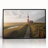 Large abstract wall art depicting a European scenery in Denmark, with muted tones on a black framed acrylic print.