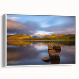 Vintage poster art of Cumbria, England on framed canvas, featuring colorful rural scenery ideal for living room decor.