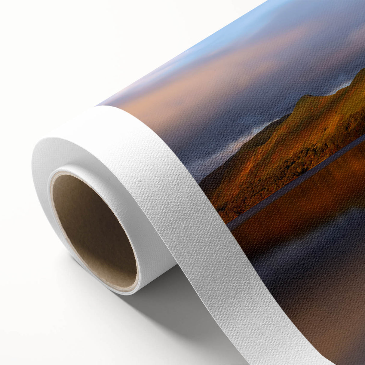 Art deco poster of Cumbria's scenic landscape in soft green and blue tones on rolled canvas, ideal for nursery wall art.
