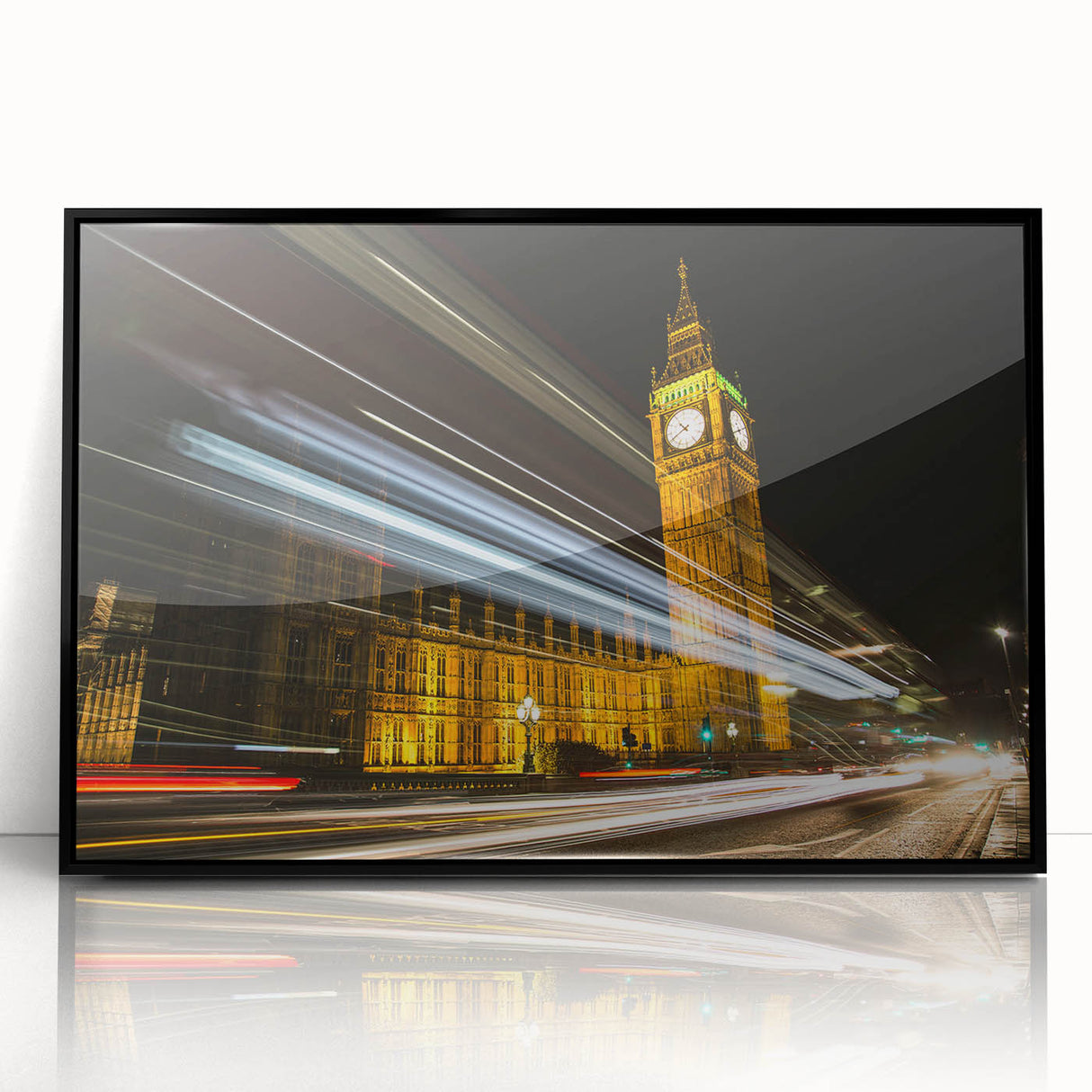 Large abstract wall art depicting the London skyline in black and white tones, framed in acrylic.