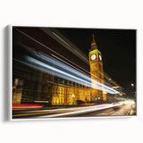 Vintage poster art of London scenery in vibrant colors on a large framed canvas, ideal for living room decor.