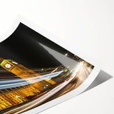 Extra large wall art featuring line art flowers and a London scenery in black and white on a rolled canvas.