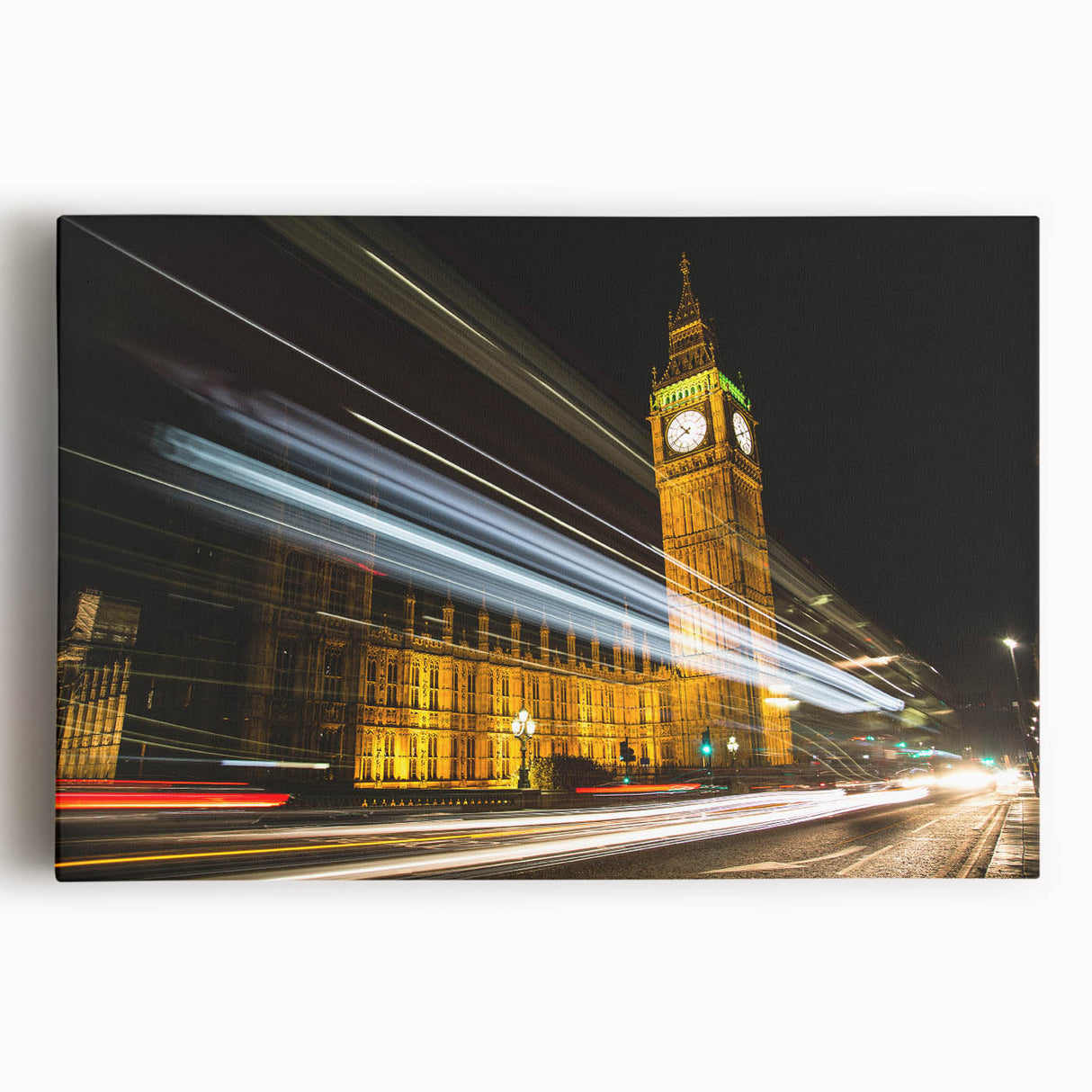 Black and white photograph of London skyline on stretched canvas, ideal for kitchen wall art.