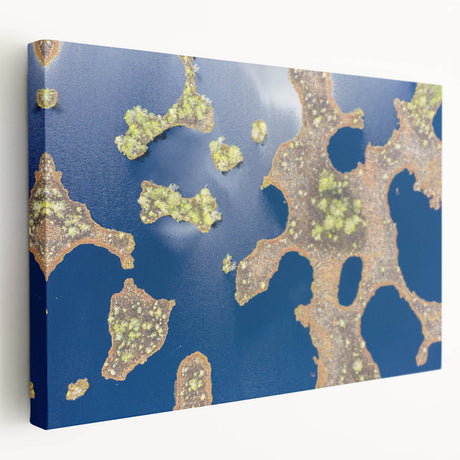 Large canvas print depicting a serene European Estonian landscape, using muted green and blue tones.