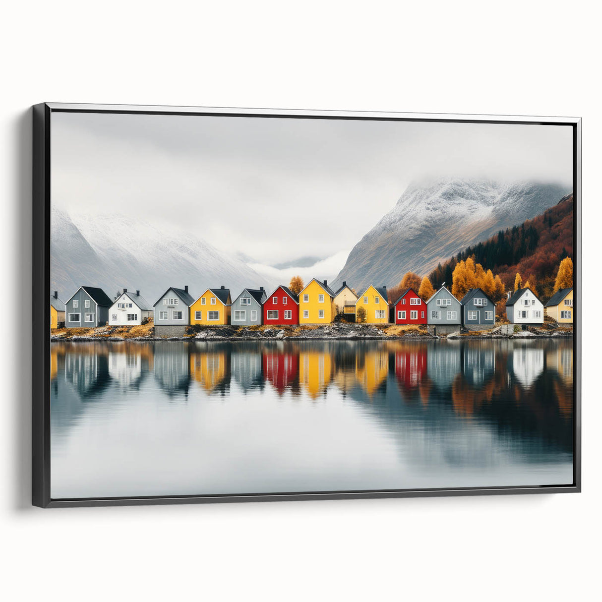 Black and white vintage poster art of a Finnish landscape on framed canvas, ideal for bedroom decor.