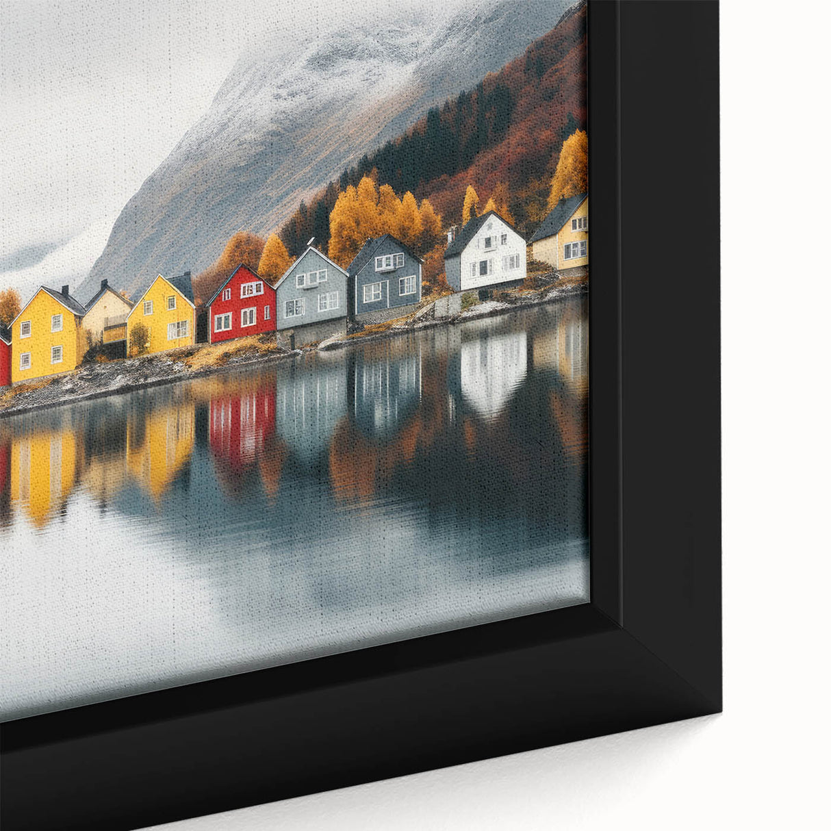 Black wall art featuring a textured, colorful European scenery on a large framed canvas, ideal for living room decor.