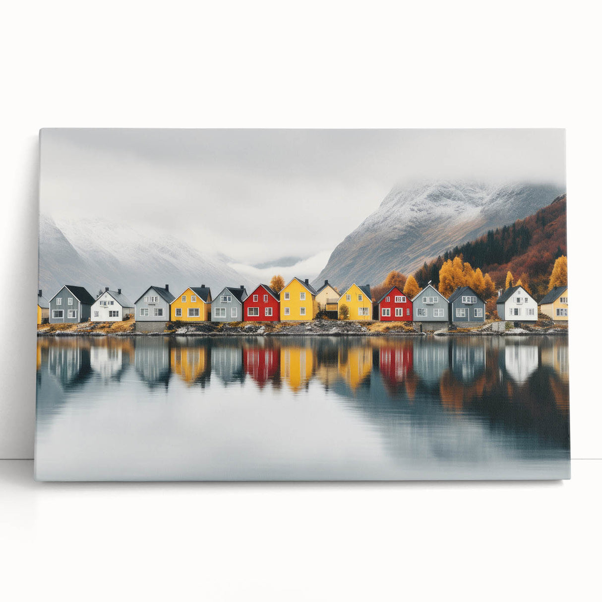 Black and white photo of a serene Finnish landscape on large stretched canvas, ideal for kitchen wall art.