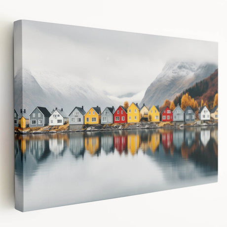 Scenic Finnish landscape on large stretched canvas, featuring cool tones of blue and green, ideal for kitchen wall art.