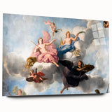 Large abstract wall art of Paris scenery printed on acrylic glass, featuring muted gray and blue tones.