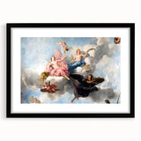 Extra large abstract art print of a colorful Parisian scene on textured canvas, framed in black.