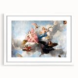 Textured art print of an abstract Paris skyline in muted gray and blue tones, framed with a white mat.