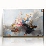 Art Deco poster of Paris scenery in muted gold and blue tones on framed acrylic, suitable for modern nursery decor.