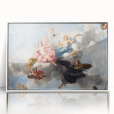 Mid-century modernist acrylic print of Paris scenery in muted colors, ideal for nursery wall art.