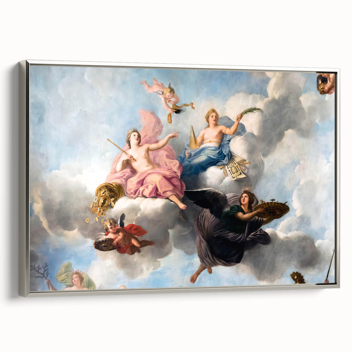 Landscape art painting of a Parisian scene in vintage poster style, featuring colorful art on black framed canvas.