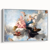 Vintage poster art of Paris with colorful illustration in a white frame, ideal for living room decor.