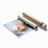 Extra large rolled print of Paris scenery with pastel floral designs.