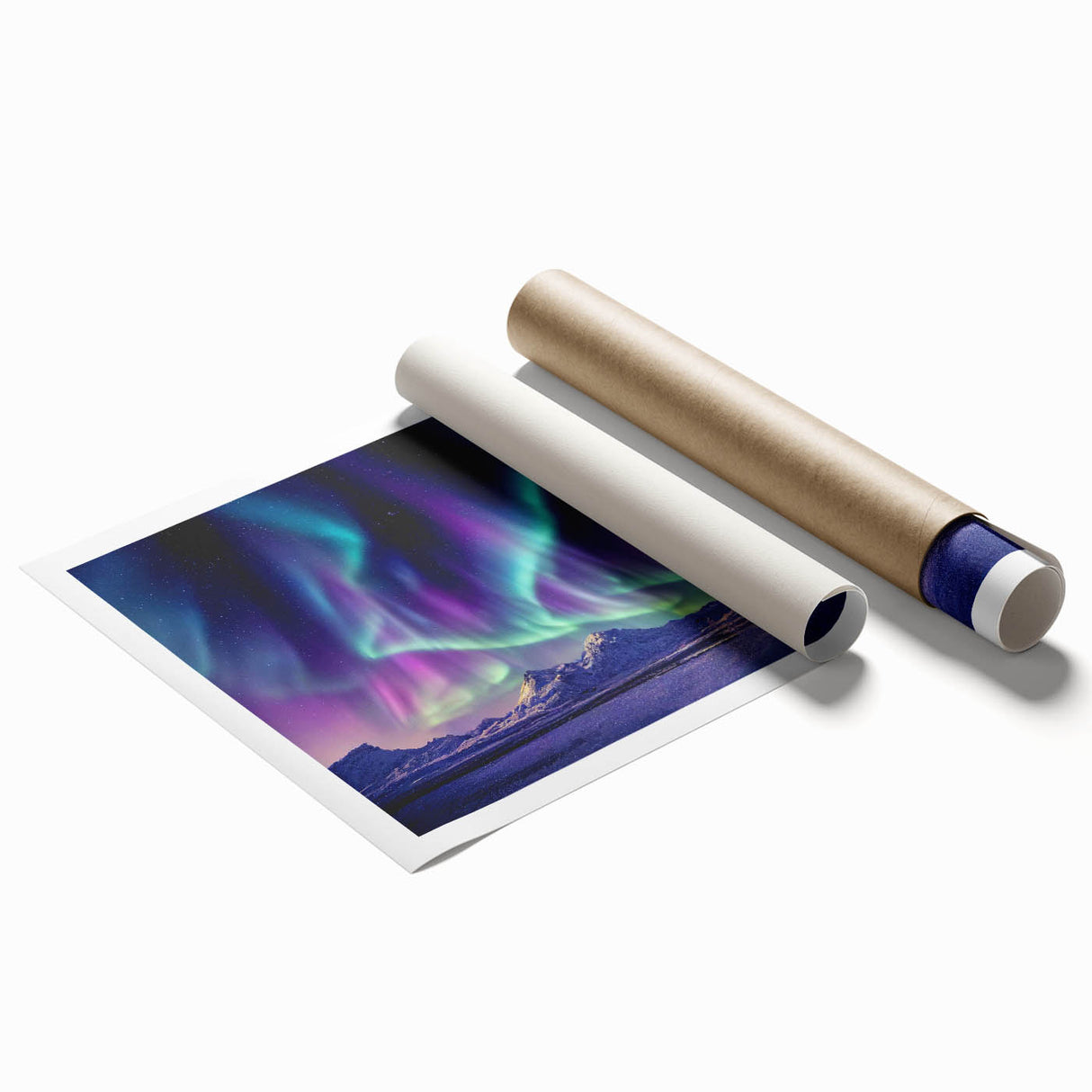 Extra large rolled print of vibrant Icelandic scenery with floral elements, ideal for classy bathroom wall art.