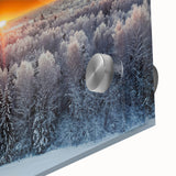 Large abstract wall art of a European landscape in muted earth tones on acrylic glass, ideal for dining room ambiance.