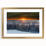 Abstract art print of a European landscape in muted earth tones, framed in gold, ideal for dining room decor.