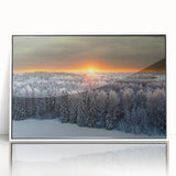 Mid-century modernist art depicting a European Latvia landscape in acrylic, framed in white, suitable for nursery wall decor.