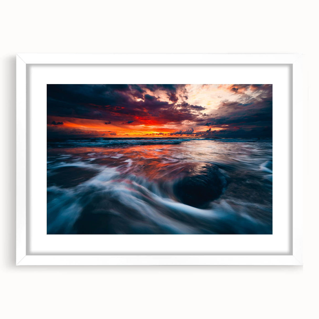 Textured abstract art print depicting a European scenery in muted earth tones, framed with a white mat.