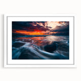 Textured abstract art print depicting a European scenery in muted earth tones, framed with a white mat.