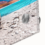 Large abstract depiction of Bolivian scenery in vibrant colors on acrylic glass, suitable for dining room art.