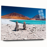 Large abstract depiction of the Bolivian landscape in muted earth tones on acrylic glass.