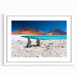 Abstract art print of a Bolivian landscape in muted earth tones on a white-framed mat, ideal for dining room decor.