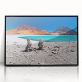 Large abstract wall art depicting a Bolivian landscape in muted earth tones on a framed acrylic.