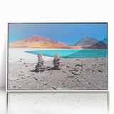 Acrylic print of a Bolivian landscape in art deco style with soft pastel shades, ideal for modern nursery wall decor.