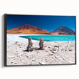 Black and white framed canvas of a Bolivian landscape, ideal for bedroom wall decor.
