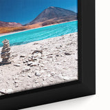 Extra large framed canvas featuring a textured depiction of a Bolivian landscape in black with colorful art accents.