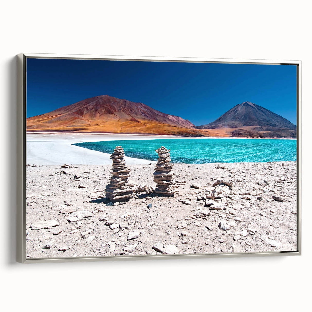 Framed canvas landscape art painting of a Bolivian scenery in vibrant colors.