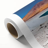 Art Deco poster of a Bolivian landscape in muted earth tones on rolled canvas, ideal for nursery wall art.