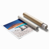 Extra large rolled print of a Bolivian landscape with vibrant floral elements in pastel shades.