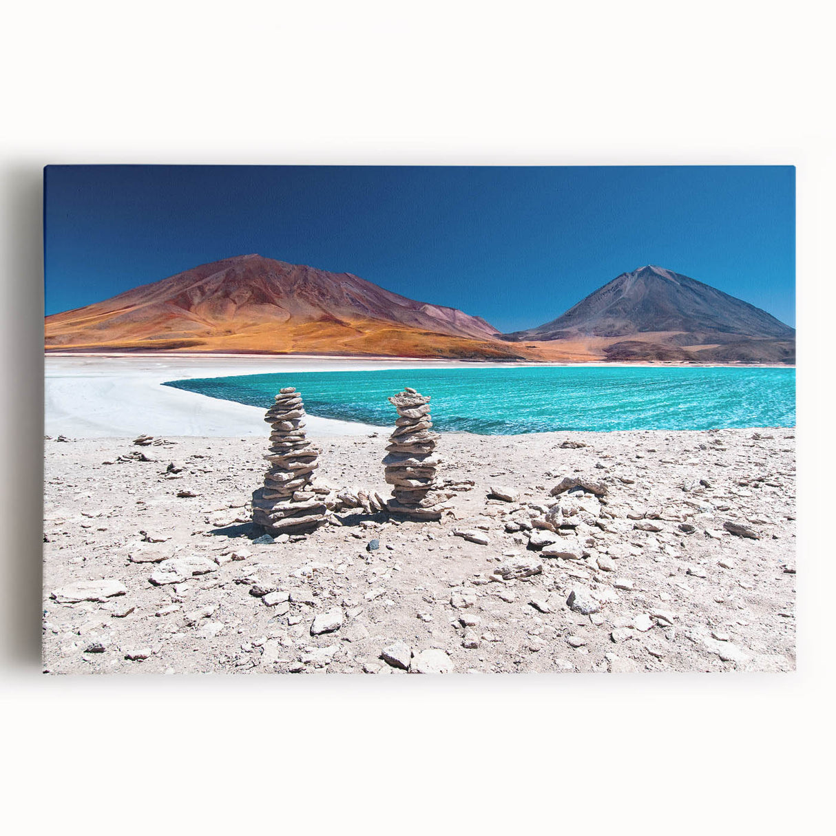 Large black and white photograph of Bolivian landscape on stretched canvas, ideal for kitchen wall art.