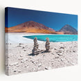 Side view of a stretched canvas featuring a Bolivian landscape in earthy tones, suitable for kitchen wall art.