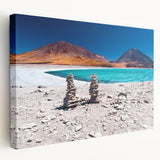 Side view of a stretched canvas featuring a Bolivian landscape in earthy tones, suitable for kitchen wall art.