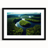 Extra large abstract art print depicting vibrant, colorful scenery of Brazil on textured canvas, framed in black.