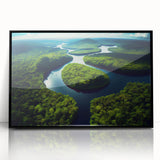 Large abstract wall art depicting a stylized Brazilian landscape in vibrant colors, framed in black acrylic.