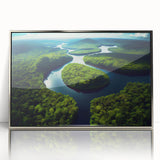 Mid-century modernist art depicting a Rio de Janeiro landscape in acrylic print with a silver frame.