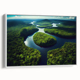 Vintage poster art of a Brazilian scenery on framed canvas, featuring vibrant colors, ideal for living room decor.
