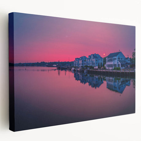 Scenic Connecticut landscape on large stretched canvas, featuring muted green and blue hues, ideal for kitchen wall art.