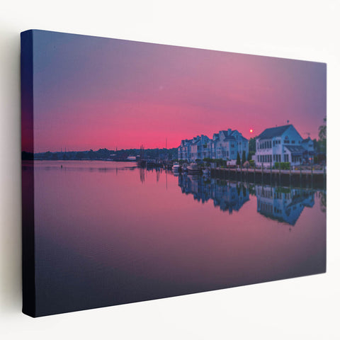 Scenic Connecticut landscape on large stretched canvas, featuring muted green and blue hues, ideal for kitchen wall art.