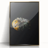 Mid-century modernist fall scene in muted gold and orange tones, framed acrylic print, ideal for nursery wall decor.