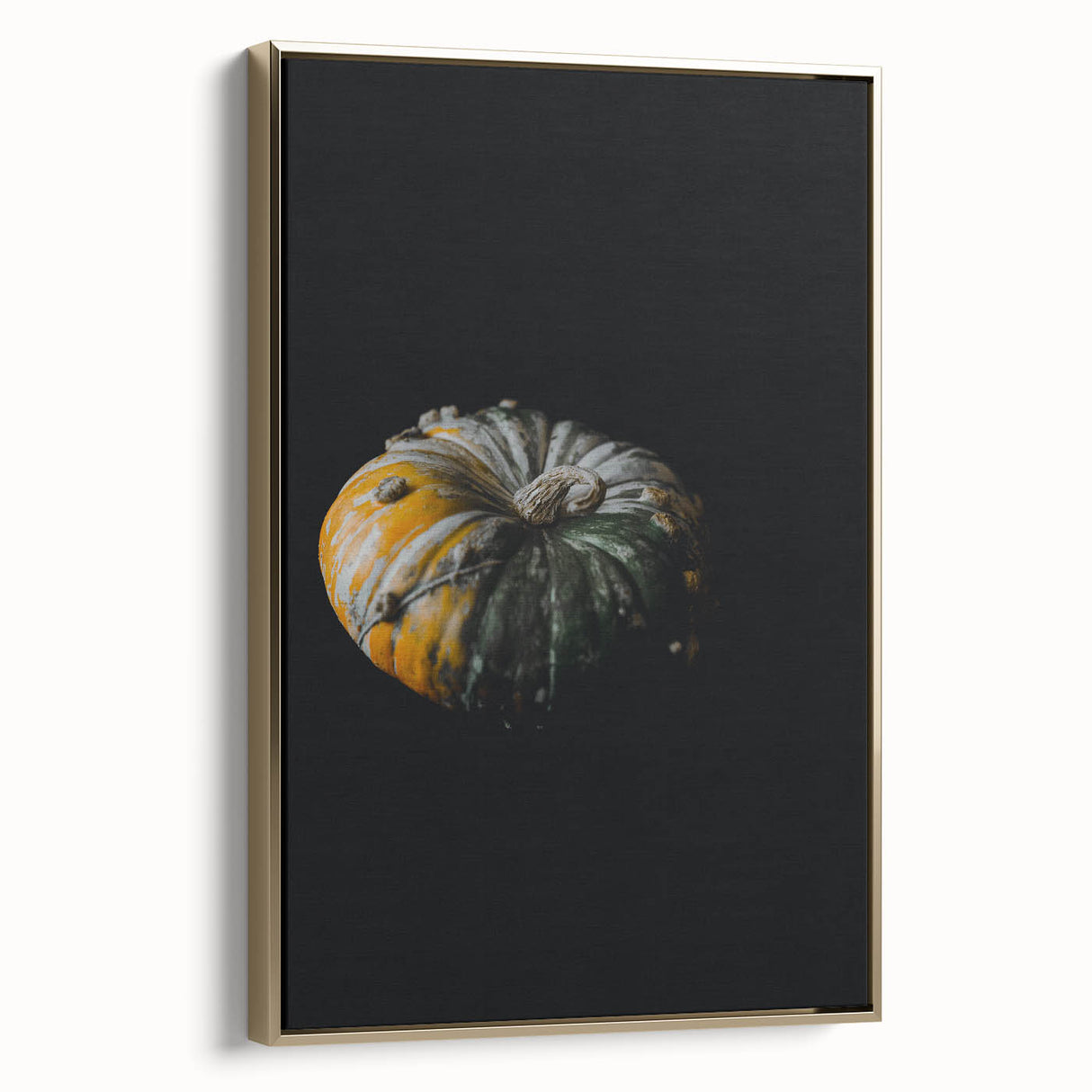 Framed canvas featuring a vintage-style landscape painting with autumnal trees in gold and black tones.