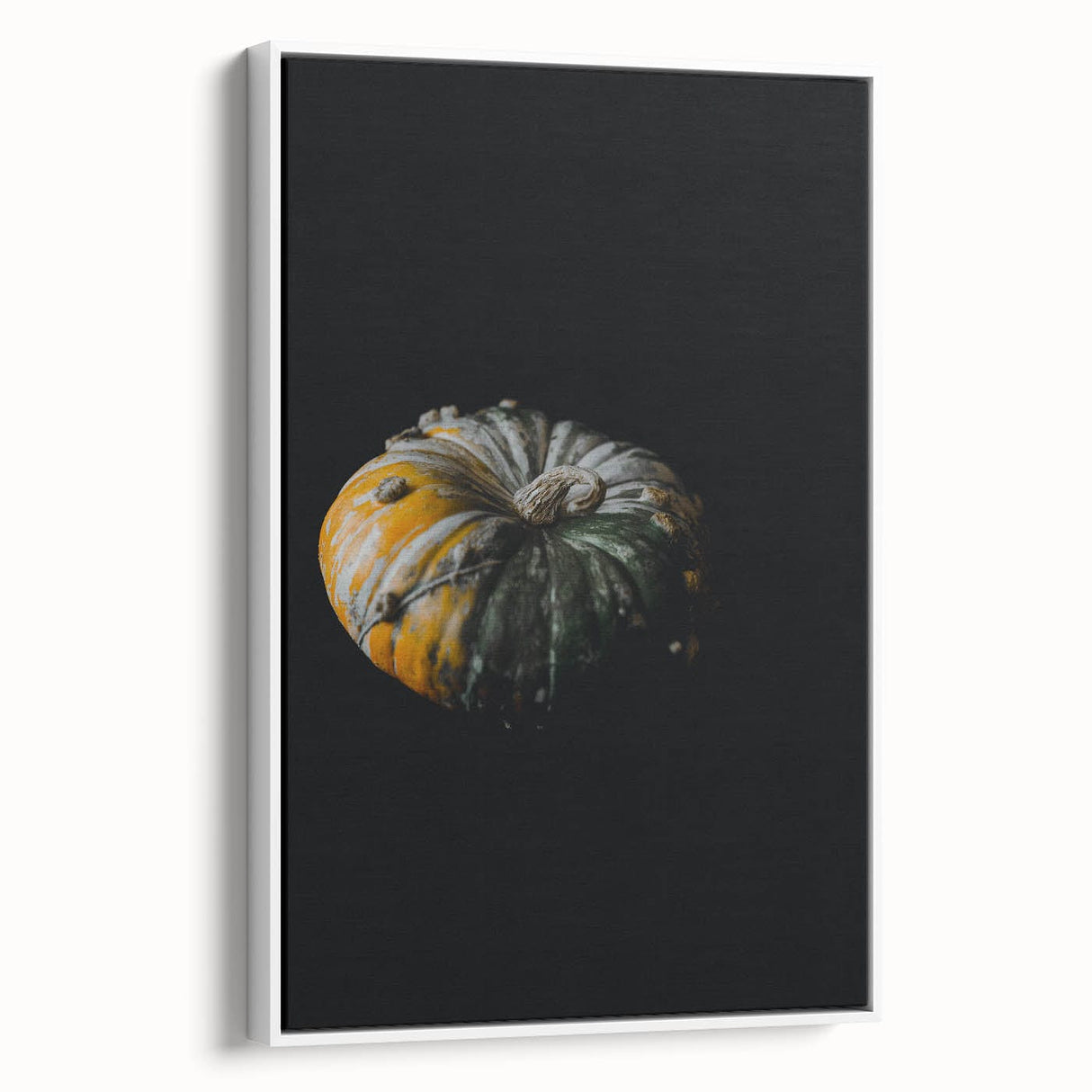 Vintage poster art of an autumn scene with colorful leaves on a black canvas, framed, ideal for living room decor.