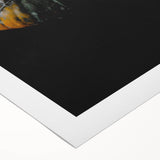 Art deco poster featuring autumnal trees in orange and brown hues, printed on rolled canvas, suitable for dining room decor.